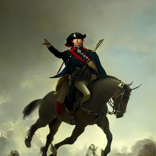 Prompt: a dramatic epic ethereal portrait of Napoleon in French revolutionary wars, 18th century, full body with dynamic pose, male, detailed face, cinematic lighting, highly detailed oil on canvas painting by Greg Rutkowski, winning-award digital art trending on Artstation H 1024 W 832