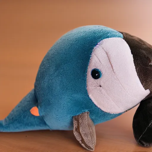 Image similar to a happy dolphin, plush doll, 8 k