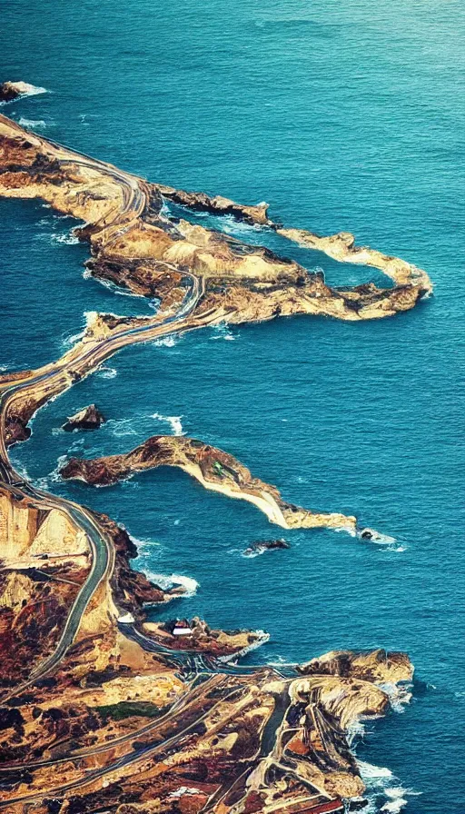 Image similar to atmospheric color Pentax photograph of majestic sea walls designed by Zara hadid, aerial air, very epic and beautiful!!