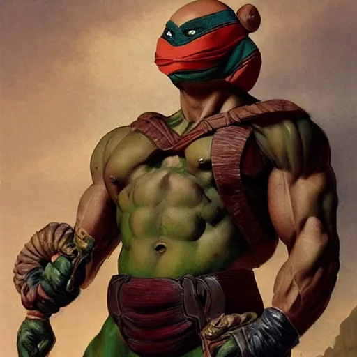Prompt: “the ultimate gigachad, incredibly muscular Ninja Turtle Michelangelo, Michelangelo with chiseled jawline, trending on /r/moreplatesmoredates, oil on canvas artstation by J. C. Leyendecker and Edmund Blair Leighton and Charlie Bowater octane render”