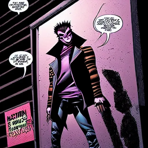 Image similar to amazing comic book art of a punk vampire hiding from the police in a dark alley, comic cover, award - winning, masterpiece, drawn by greg capullo and sean murphy and peach momoko and russell dauterman and ryan ottley