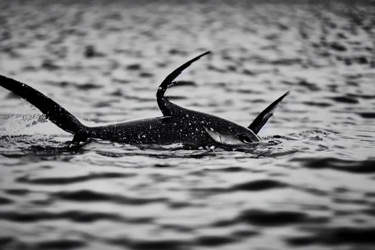 Image similar to a real life gyarados swimming in a lake, sight proof, black and white, blurry, old camera, grainy, motion blur, unfocused, full body shot, wide angle