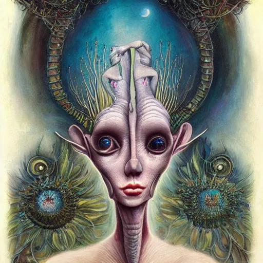 Prompt: portrait of surreal alien, artwork by Daniel Merriam,