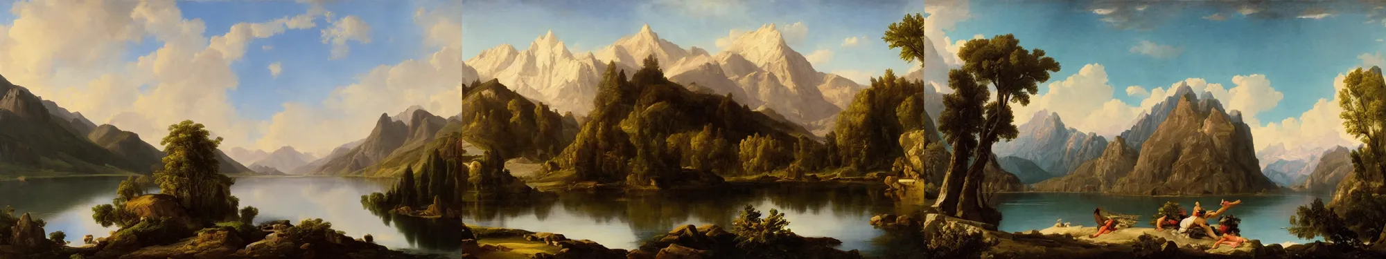 Prompt: lakeside mountains, neoclassicism