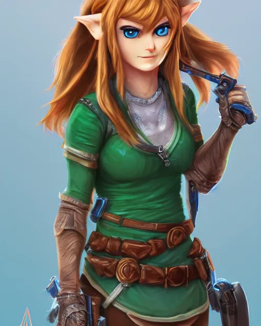 Prompt: female link, full body portrait, highly detailed, trending on artstation, intricate