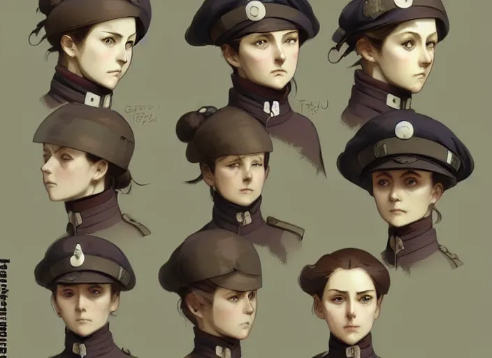 Image similar to 1 8 5 5 british crimean war nurse, character face study, multiple angles, directions and moods. faces only, concept art finely detailed perfect art, painted by greg rutkowski makoto shinkai takashi takeuchi studio ghibli, pinterest, cevagraf comics