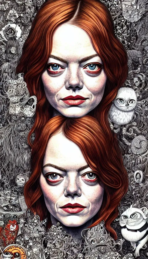 Prompt: emma stone portrait in jacek yerka style drawn by vania zouravliov and takato yamamoto, intricate acrylic gouache painting, high detail, sharp high detail, artstation