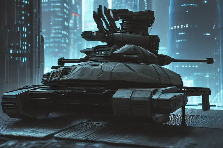 Image similar to cyberpunk alien concept inspired tank, futuristic look, highly detailed body, very powerful, photorealistic camera shot, bright studio setting, studio lighting, crisp quality and light reflections, unreal engine 5 quality render