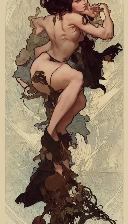 Image similar to diva in a cute pinup pose by artgerm, greg rutkowski and alphonse mucha, concept art, matte, intricate, full body, epic composition