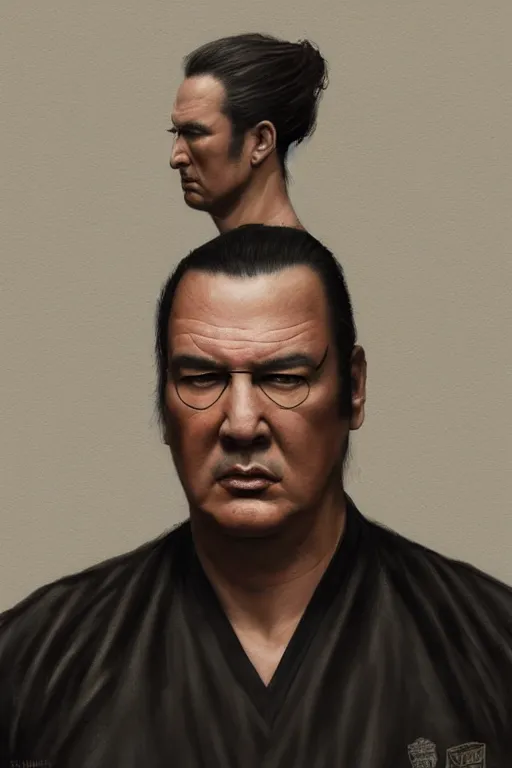 Image similar to sad steven seagal prison mug shot, mug shot, intricate, elegant, highly detailed, digital painting, artstation, concept art, smooth, sharp focus, illustration, art by greg rutkowski, masterpiece, perfect composition, award - winning photography, cgsociety, patriotic!