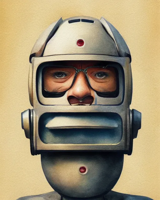 Prompt: a painting of a robot with the face of a danny devito trending on artstation in the style of greg rutkowski, 3 d, watercolor, beautiful, young, award winning portrait