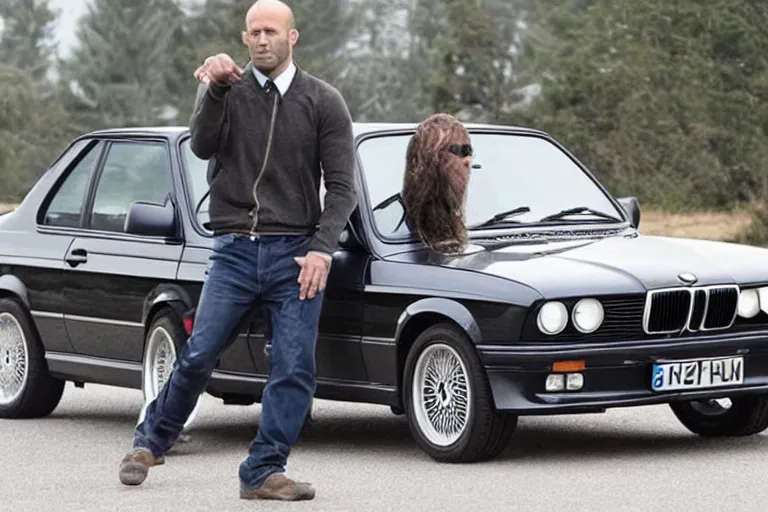 Image similar to Angry Jason Statham picks up BMW e30