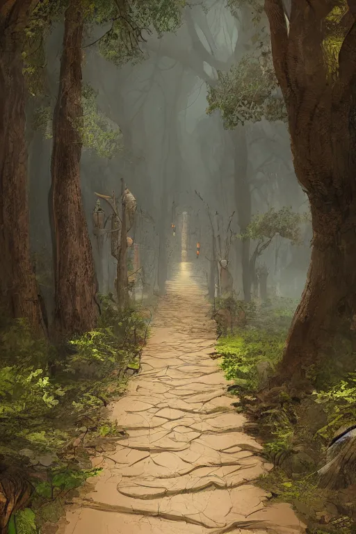 Prompt: sandy path leads to a temple in a forest, Artstation
