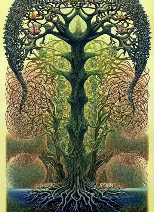 Image similar to tree of life by roger dean and andrew ferez, art forms of nature by ernst haeckel, divine chaos engine, symbolist, visionary, art nouveau, botanical fractal structures, organic, detailed, realistic, surreality