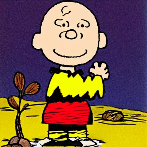 Prompt: charlie brown with a rock on his head, high detail