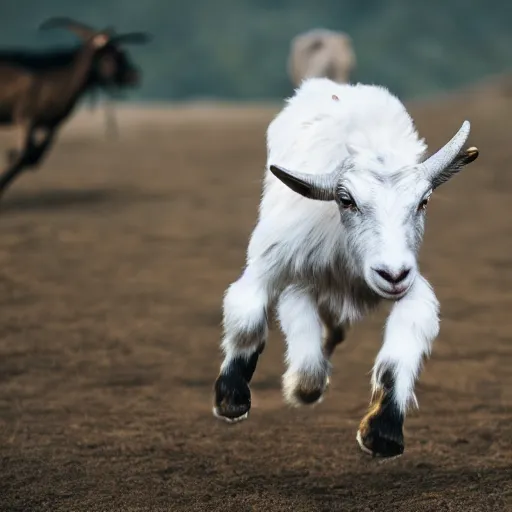 Image similar to drake running from a goat, detailed face, sharp focus