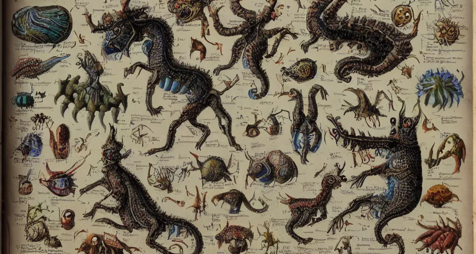 Image similar to bizarre bestiary of microcosmic creatures