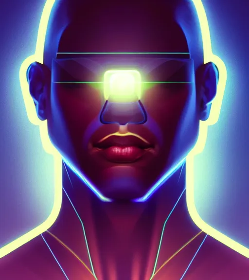 Image similar to symmetry!! egyptian god of technology, solid cube of light, hard edges, product render retro - futuristic poster scifi, lasers and neon circuits, brown skin handsome egyptian god, intricate, elegant, highly detailed, digital painting, artstation, concept art, smooth, sharp focus, illustration, dreamlike, art by artgerm