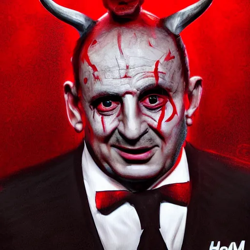 Prompt: avram glazer as the devil reincarnate, owner of manchester united football club, portrait, pure evil, devils horns, avram glazer, satan, hell, 8 k, hyperrealism, symmetry, cinematic lighting - h 9 6 0