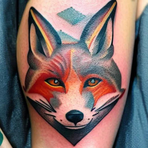 Image similar to A tattoo of a fox, shoulder, abstract