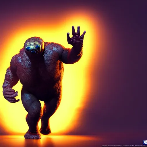 Image similar to an epic comic book style hyperealistic full body portrait of the Thing from the Fantastic Four, action pose, dramatic lighting, character design by John Byrne, Jack Kirby, Joe Sinnott, unreal 5, DAZ, hyperrealistic, octane render, RPG portrait, dynamic lighting, intricate detail, cinematic