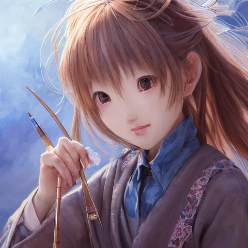 Image similar to dynamic composition, motion, ultra-detailed, incredibly detailed, a lot of details, amazing fine details and brush strokes, colorful and grayish palette, smooth, HD semirealistic anime CG concept art digital painting, watercolor oil painting of a Japanese schoolgirl, by a Chinese artist at ArtStation, by Huang Guangjian, Fenghua Zhong, Ruan Jia, Xin Jin and Wei Chang. Realistic artwork of a Chinese videogame, gradients, gentle an harmonic grayish colors.