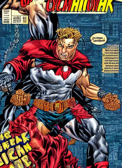 Prompt: 1 9 9 8 issue of comic cover depicting jack hawksmoor by warrin ellis and bryan hitch, masterpiece ink illustration,