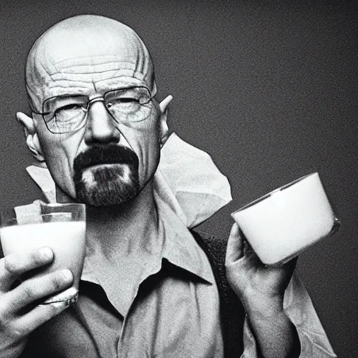 Image similar to walter white drinking milk