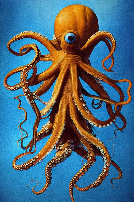 Prompt: Octopus wearing a spacesuit, centered, portrait by Greg Hildebrandt, studio lighting, muted colors, by Terry Richardson, by Leonardo DaVinci, ultrarelistic, extreme detail, caustics, trending on Artstation, 8K, octane renderer