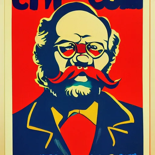 Image similar to communist clown portrait, soviet propaganda style, poster, carl marx