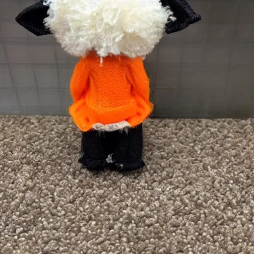 Image similar to cute little sheep using orange inmate clothes