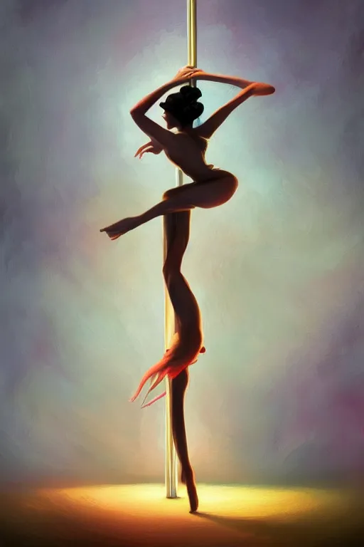 Image similar to A beautiful pole dancing fairie, symmetrical features, cinematic lighting, soft bokeh, fantasy, modern, colourful, highly detailed, digital painting, artstation, deviantart, concept art, sharp focus, illustration, by Edward Hopper and Rene Magritte