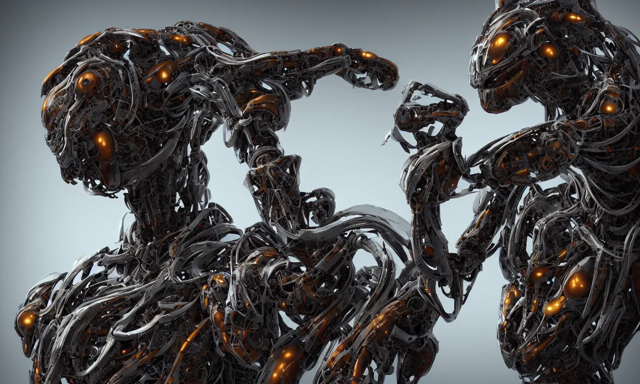 Prompt: biomechanical android alien robot human, symmetrical, concept art, intricate detail, volumetric shadows and lighting, unreal engine, octane render, v - ray render, realistic, dynamic lighting, intricate detail, harvest fall vibrancy, cinematic, profile picture, mechanical, half robot, implants, steampunk, colourful