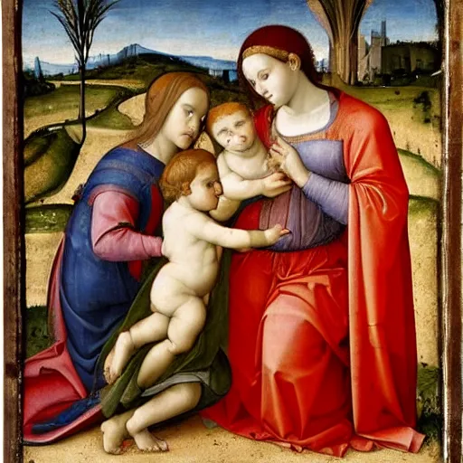 Prompt: Early renaissance painting of Madonna and child, by Filippo Lippi, 1400s, detailed