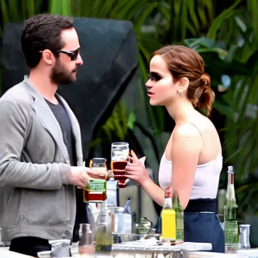 Image similar to Jennifer Lawrence drinking a pastis with Emma Watson