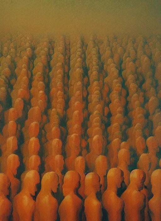 Image similar to crowd with head cones Edward Hopper and James Gilleard, Zdzislaw Beksinski highly detailed