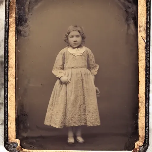 Prompt: tintype photo, girl with three legs