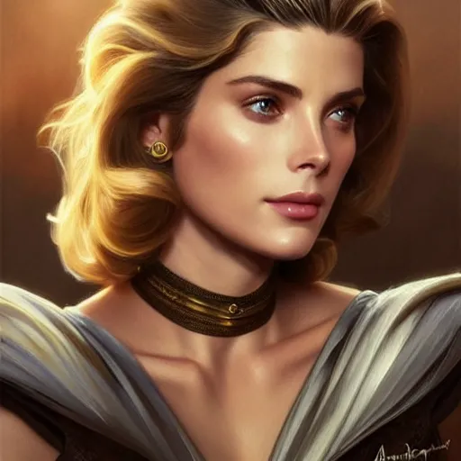 Prompt: Ashley Greene's and Grace Kelly's faces combined as a Space Marine, western, D&D, fantasy, intricate, elegant, highly detailed, digital painting, artstation, concept art, matte, sharp focus, illustration, art by Artgerm and Greg Rutkowski and Alphonse Mucha