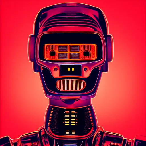 Prompt: robot with a red background, cyberpunk art by dr. atl, featured on behance, shock art, kinetic, synthwave, artwork