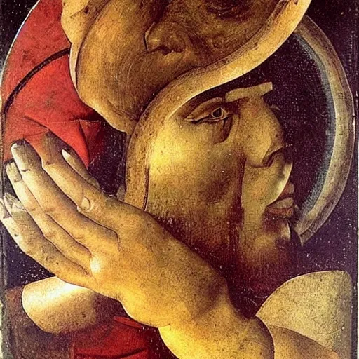 Image similar to A land art. A rip in spacetime. Did this device in his hand open a portal to another dimension or reality?! maroon by Filippino Lippi expressive