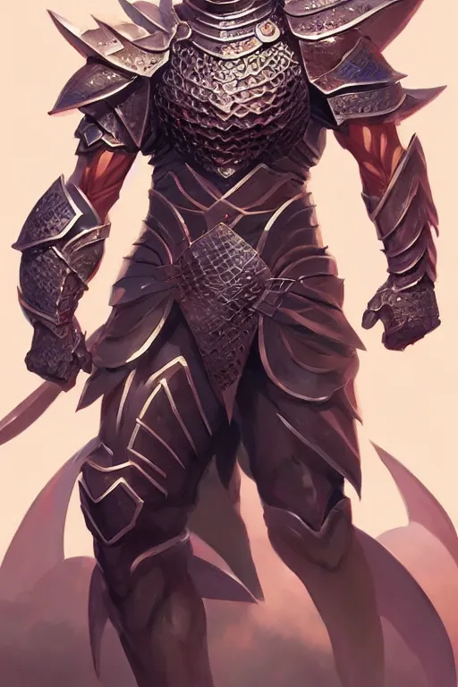 Image similar to Full body character concept art of an anime draconian warrior knight, iridescent scales, cool face, muscular, by Stanley Artgerm Lau, WLOP, Rossdraws, James Jean, Andrei Riabovitchev, Marc Simonetti, and Sakimichan, tranding on artstation