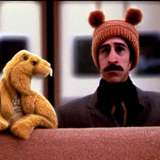 Prompt: Joe Camel in a still from the movie The Royal Tenenbaums.