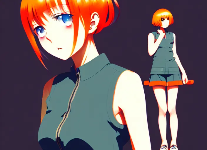 Image similar to anime girl with orange short hair in the Soviet pioneer form,omoide emanon, tsuruta kenji, murata range,kawaii, kyoto animation, manga,katsura masakazu, intricate, detailed, studio lighting, gradation,editorial illustration, matte print, Ilya Kuvshinov