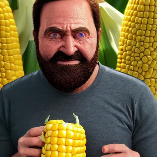 Image similar to hyperrealistic dslr film still of billy mays disguised as corn, vegetable, yellow, stunning 8 k octane comprehensive 3 d render, inspired by istvan sandorfi & greg rutkowski & unreal engine, perfect symmetry, dim volumetric cinematic lighting, extremely hyper - detailed, incredibly real lifelike attributes & flesh texture, intricate, masterpiece, artstation, stunning