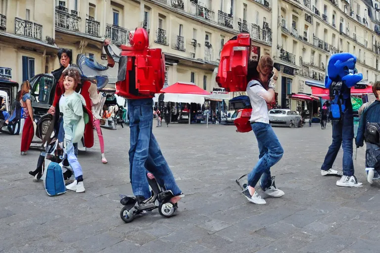 Prompt: autobots walking in paris