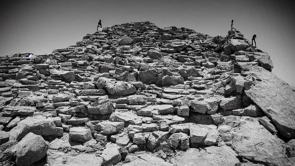 Image similar to a ruin of rocky stairs going up into the sky in the middle of a desert plane, surrealism photography by Sarolta Bán