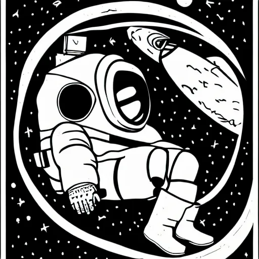 Image similar to astronaut drifting in space staring back at the earth in the style of mcbess