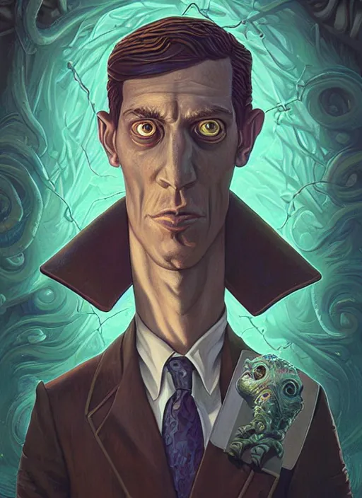 Image similar to lovecraft lovecraftian portrait of arthur, pixar style, by tristan eaton stanley artgerm and tom bagshaw, dali