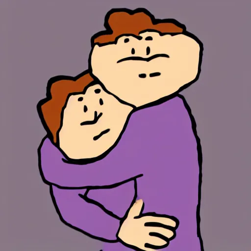 Image similar to cartoon of two man hugging each other