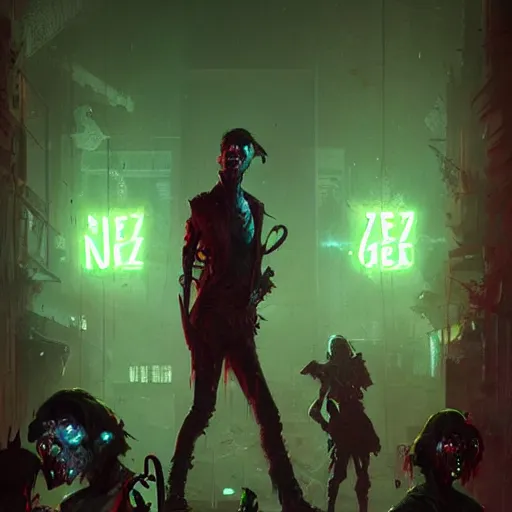 Image similar to neon zombies geog darrow greg rutkowski